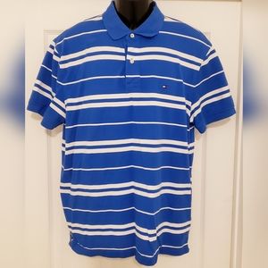 Tommy Hilfiger Classic Fit Polo Blue White Short Sleeve Shirt Men Size Large
